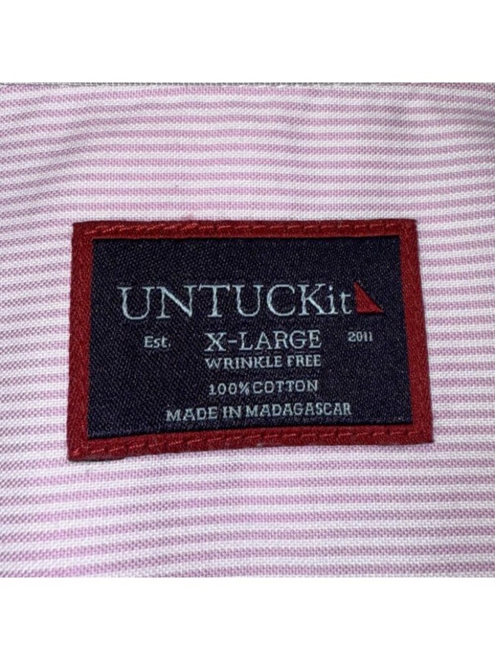 Untuckit Shirt Mens Size XL Pink Striped Flip-Cuff Douro Button Up Wrinkle Free - Picture 3 of 13